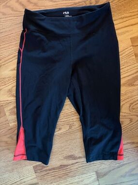 Fila Black Capri Leggings with Coral Side Panels